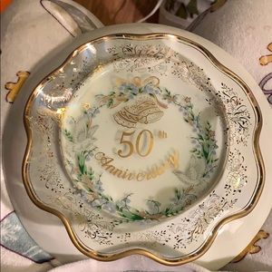Glass vintage 50th Anniversary candy dish 6”